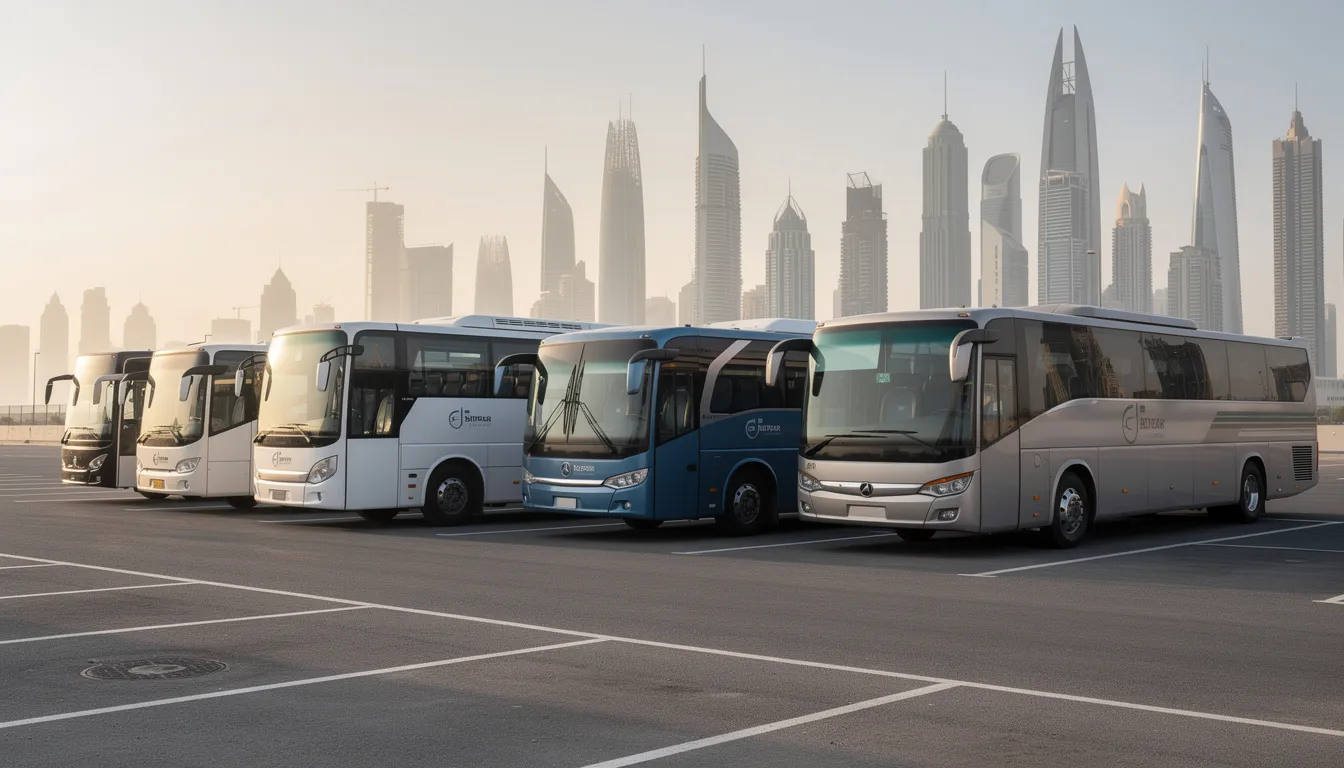 Fleet of modern buses ready for rental in Doha