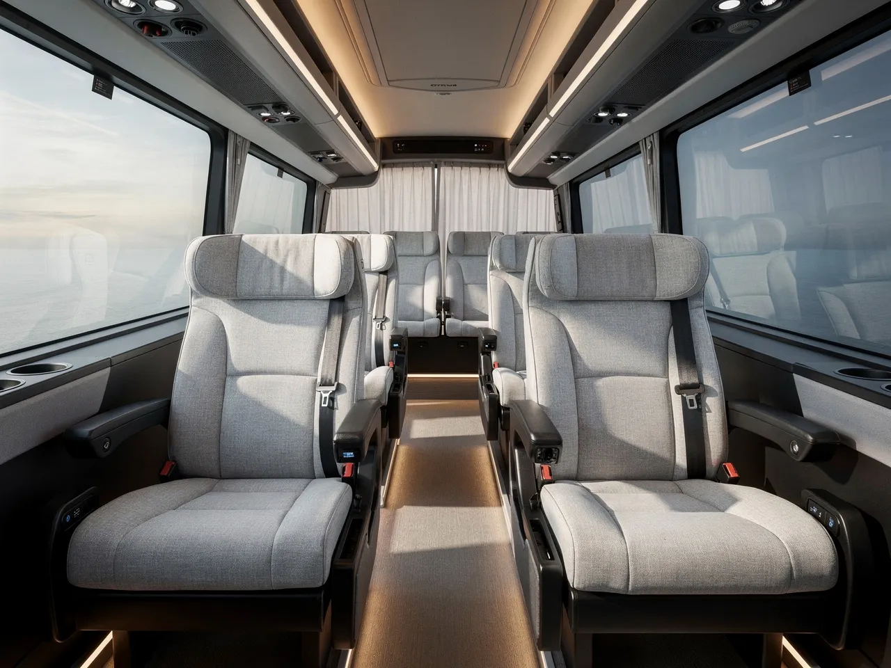 Comfortable and spacious interior of a rental bus