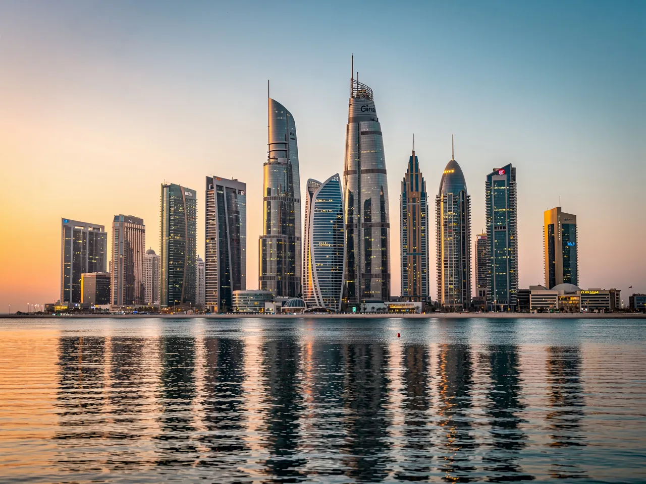 Doha, Qatar skyline at sunset