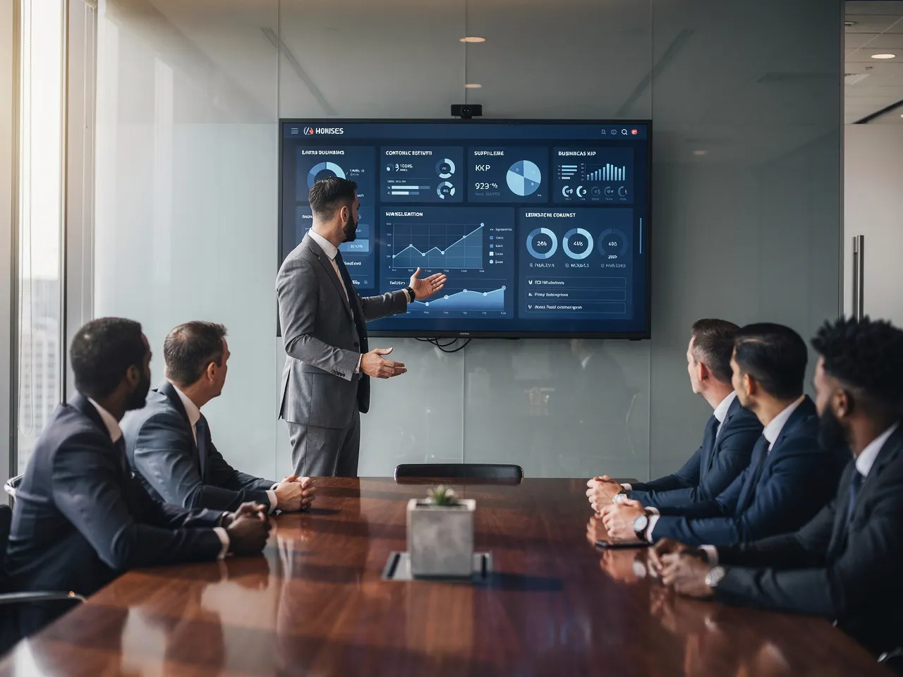 Consultant explaining business analytics to executives