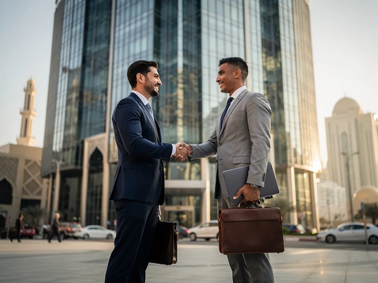 Business handshake in Doha, Qatar.