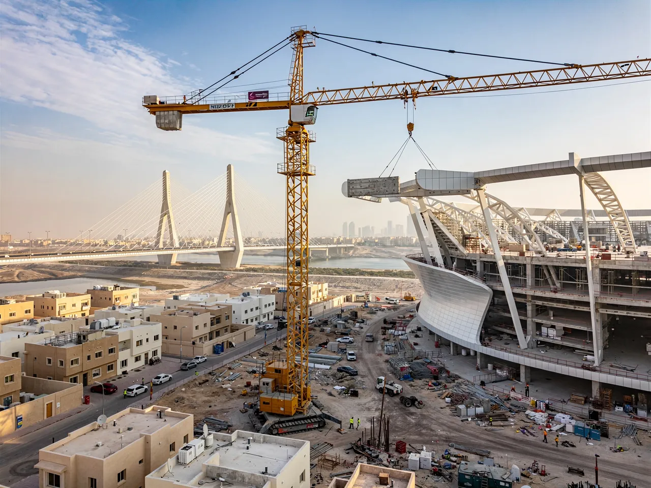 Infrastructure project in Qatar with a crane