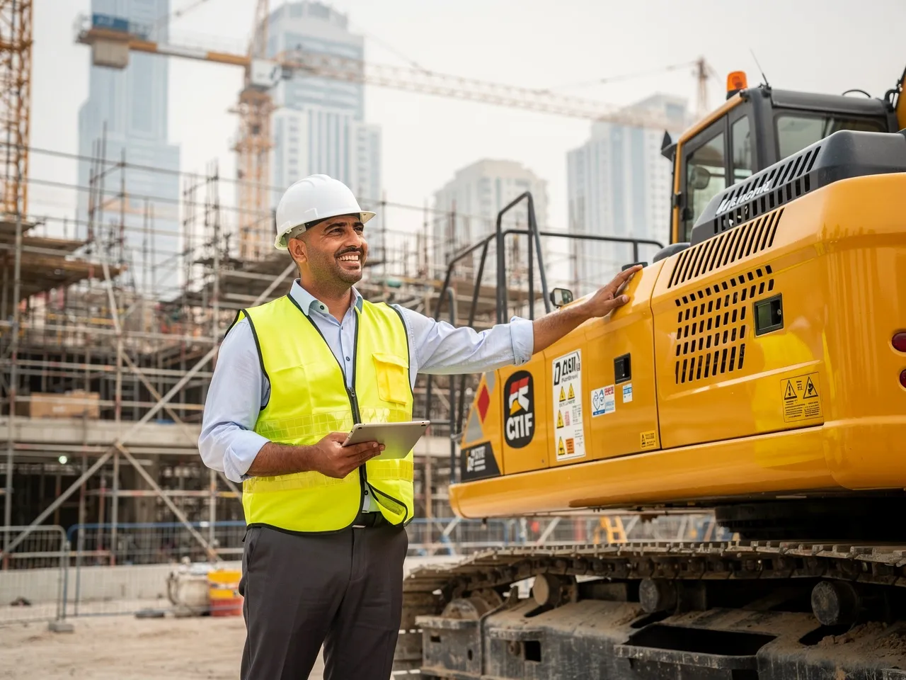 Project manager inspecting equipment on a Doha construction site.