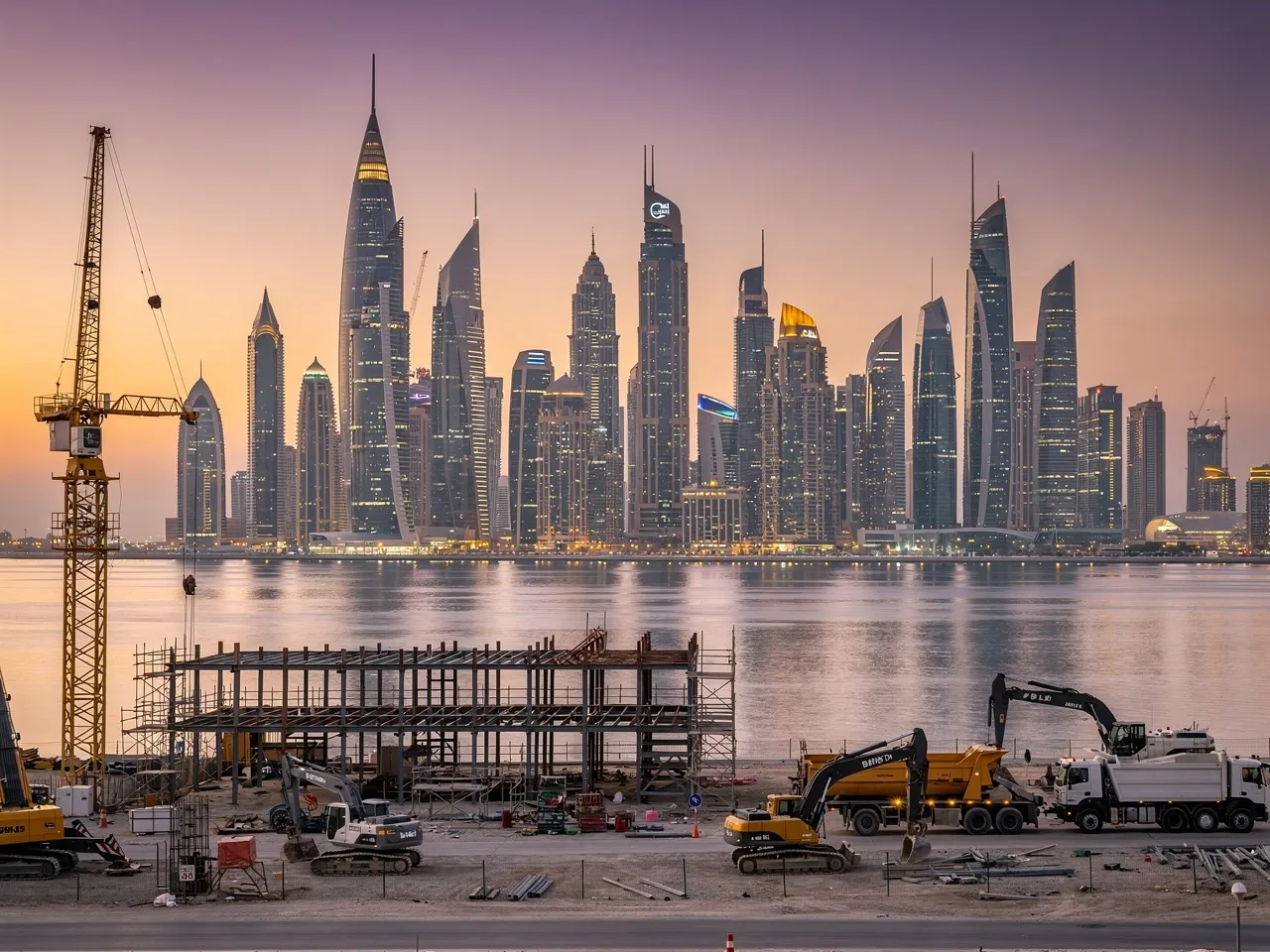 Doha skyline with construction equipment in foreground