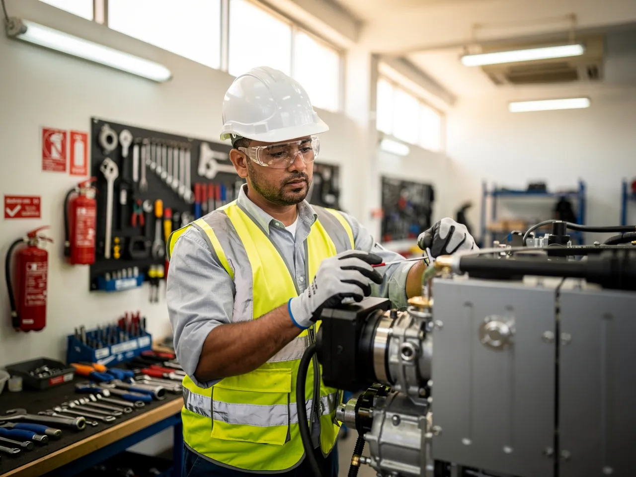 Technician inspecting rental equipment in Doha, Qatar