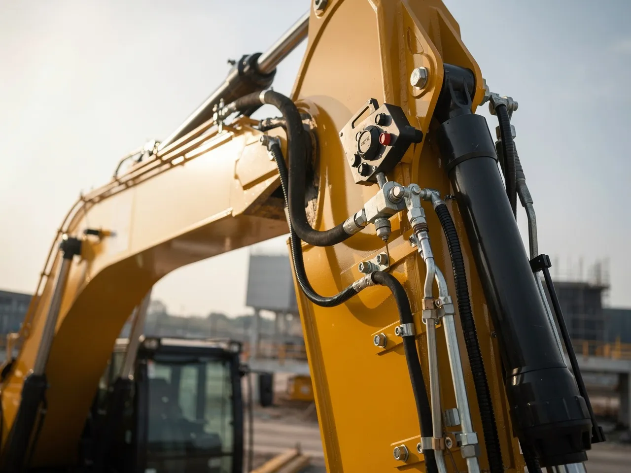 Detailed view of construction equipment controls
