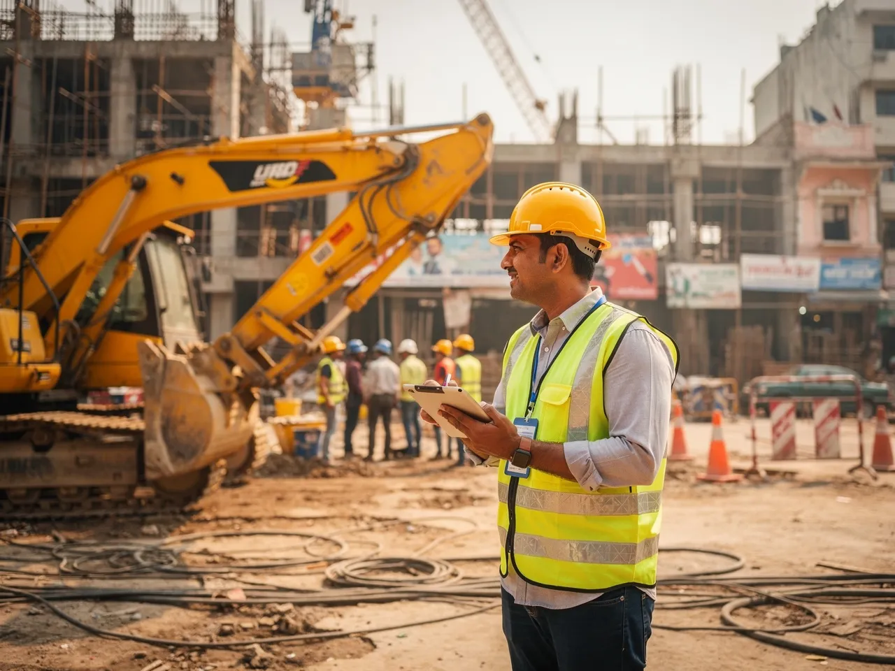 Project manager inspecting rental equipment in India
