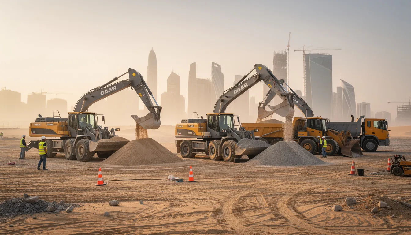 Heavy equipment operating on a construction site in Doha