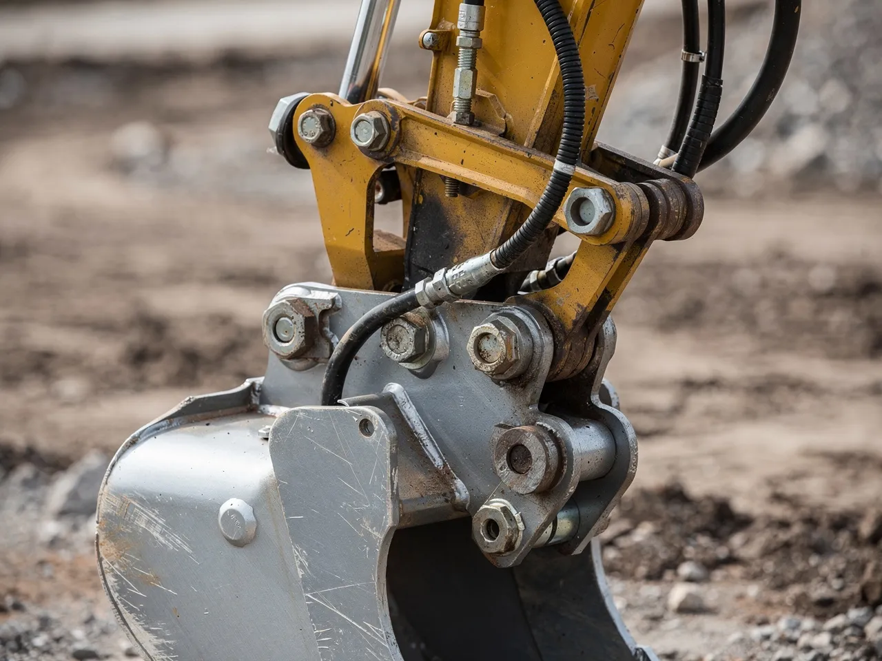 Close-up of an excavator's arm and bucket