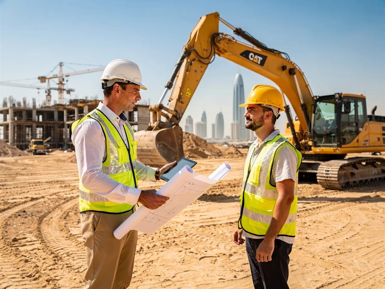 Project manager and excavator operator in Doha