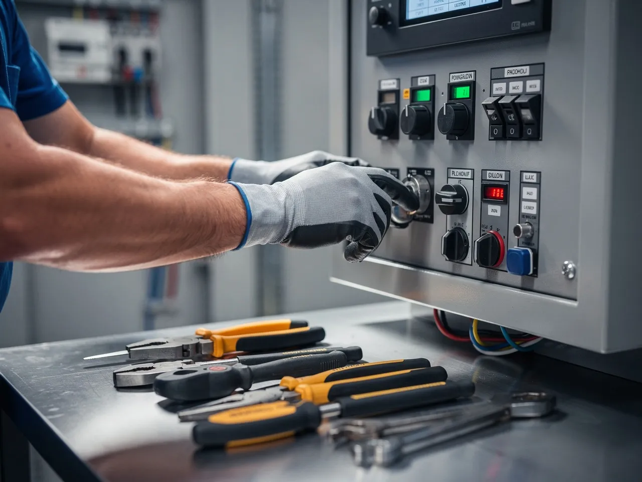 Technician servicing a generator