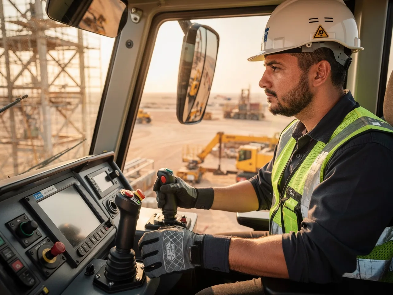Operator controlling a crane in Qatar