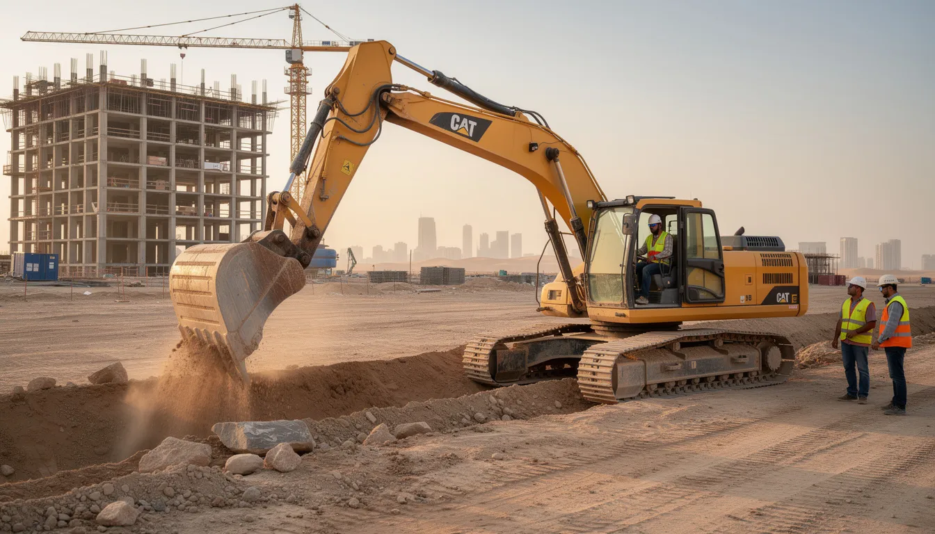 Excavator working at a Qatar construction site