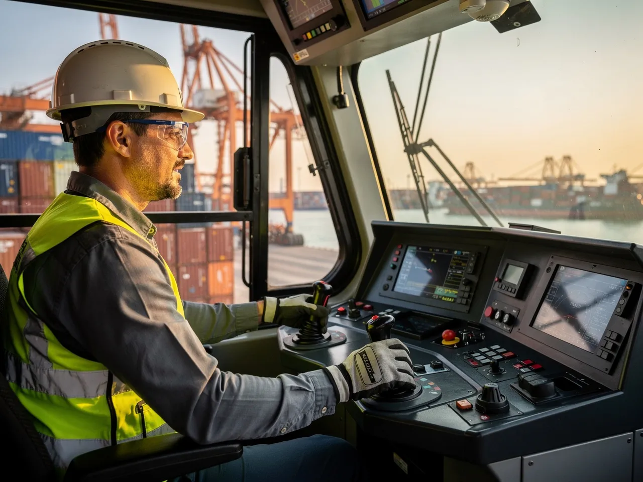 Operator controlling a crane in Qatar