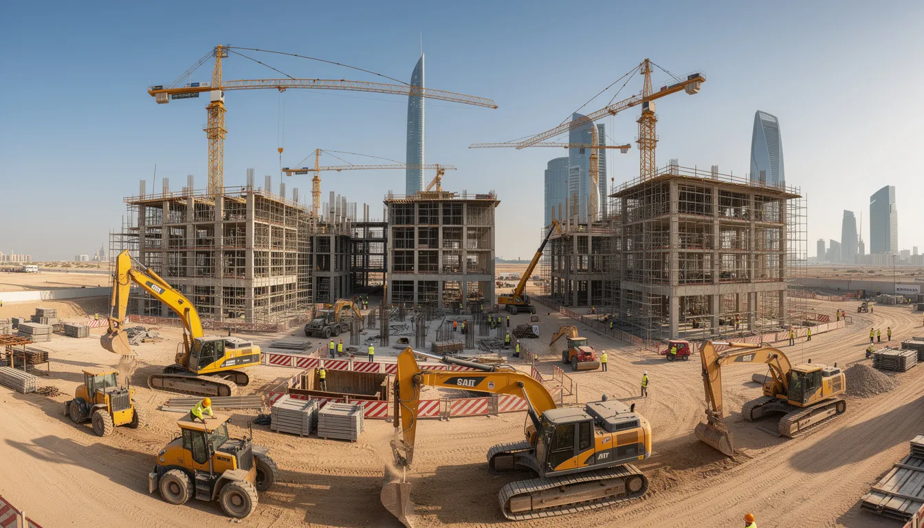 Heavy equipment operating on a Doha construction site