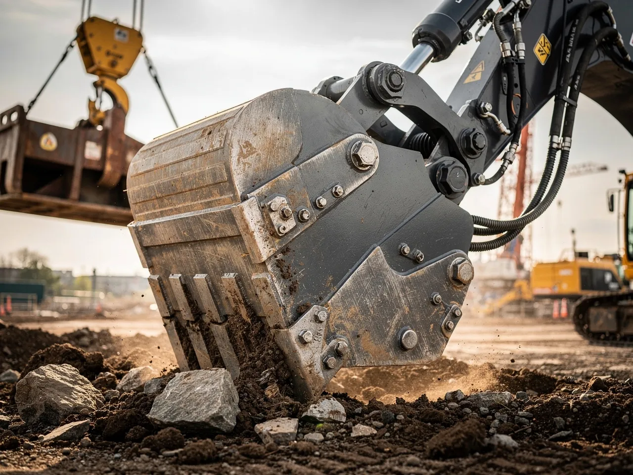Close-up of heavy construction equipment in action