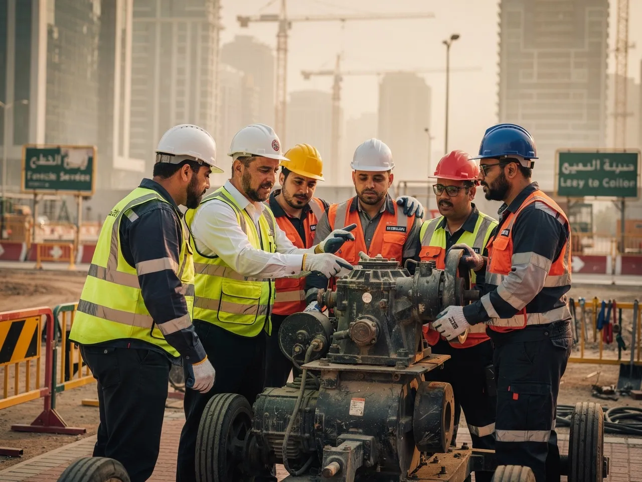 Construction team with heavy equipment in Doha