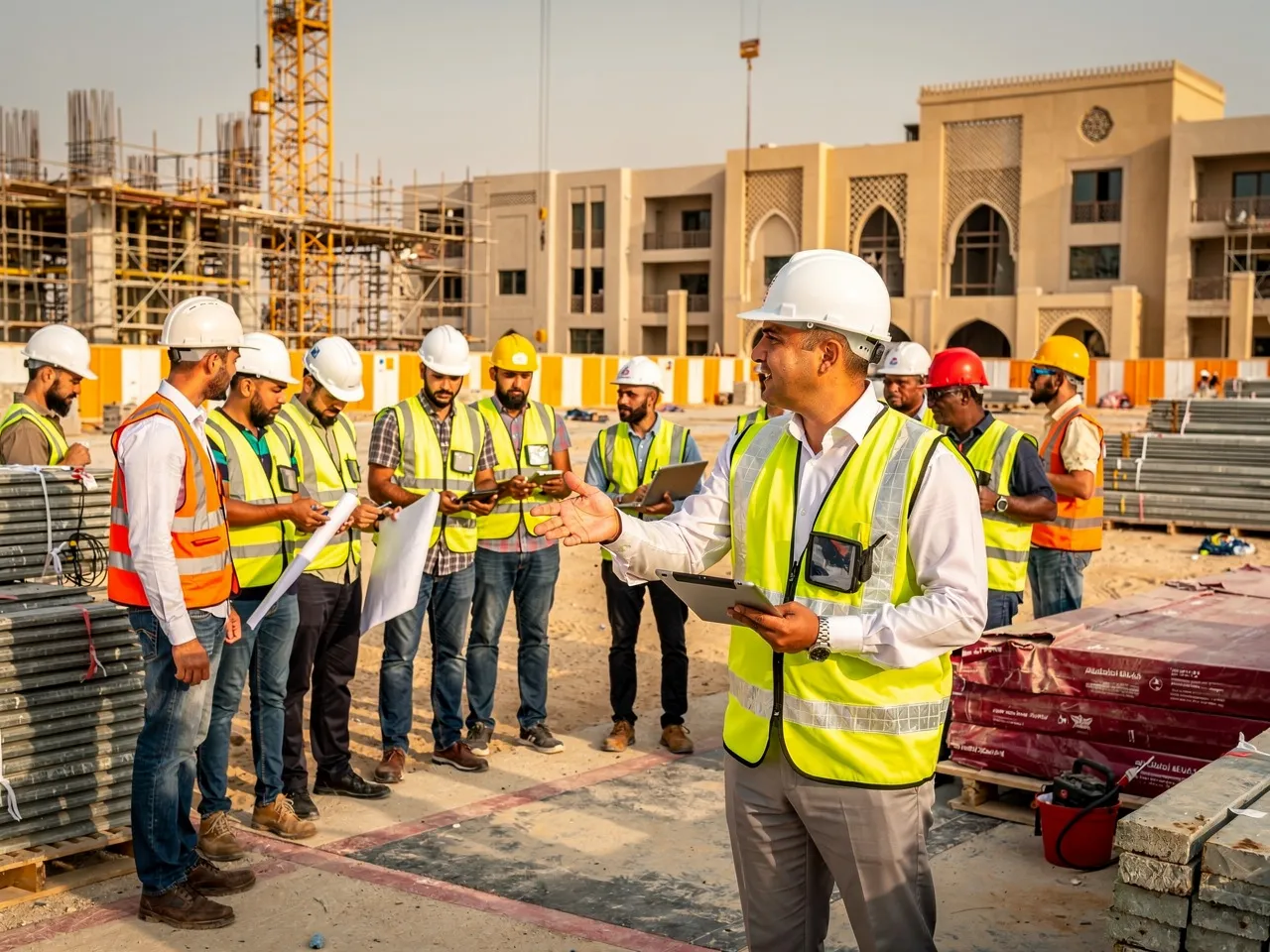 Supervisor coordinating labourers
