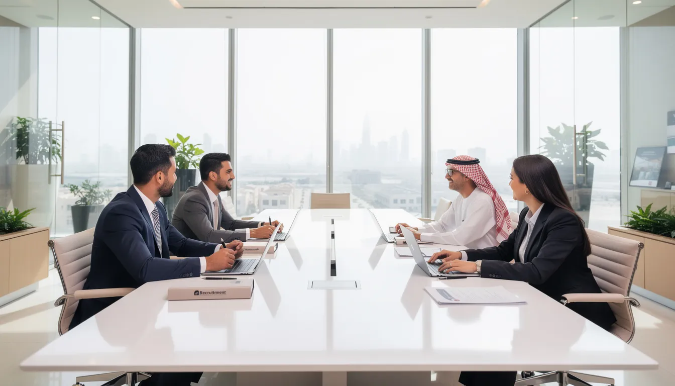 Recruitment team interviewing candidates in Qatar.