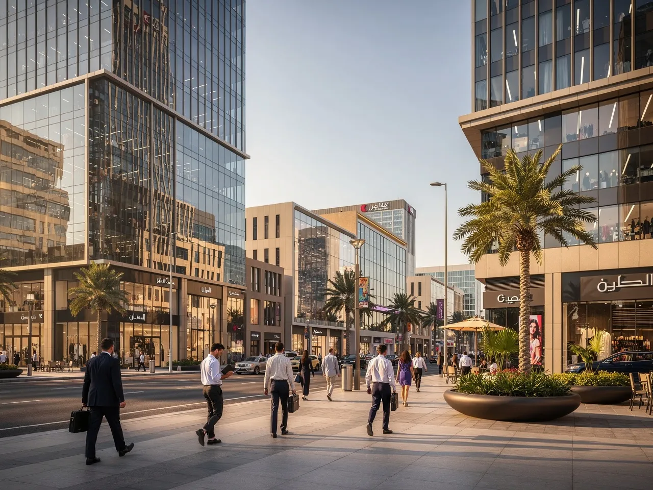 Bustling commercial district in Doha