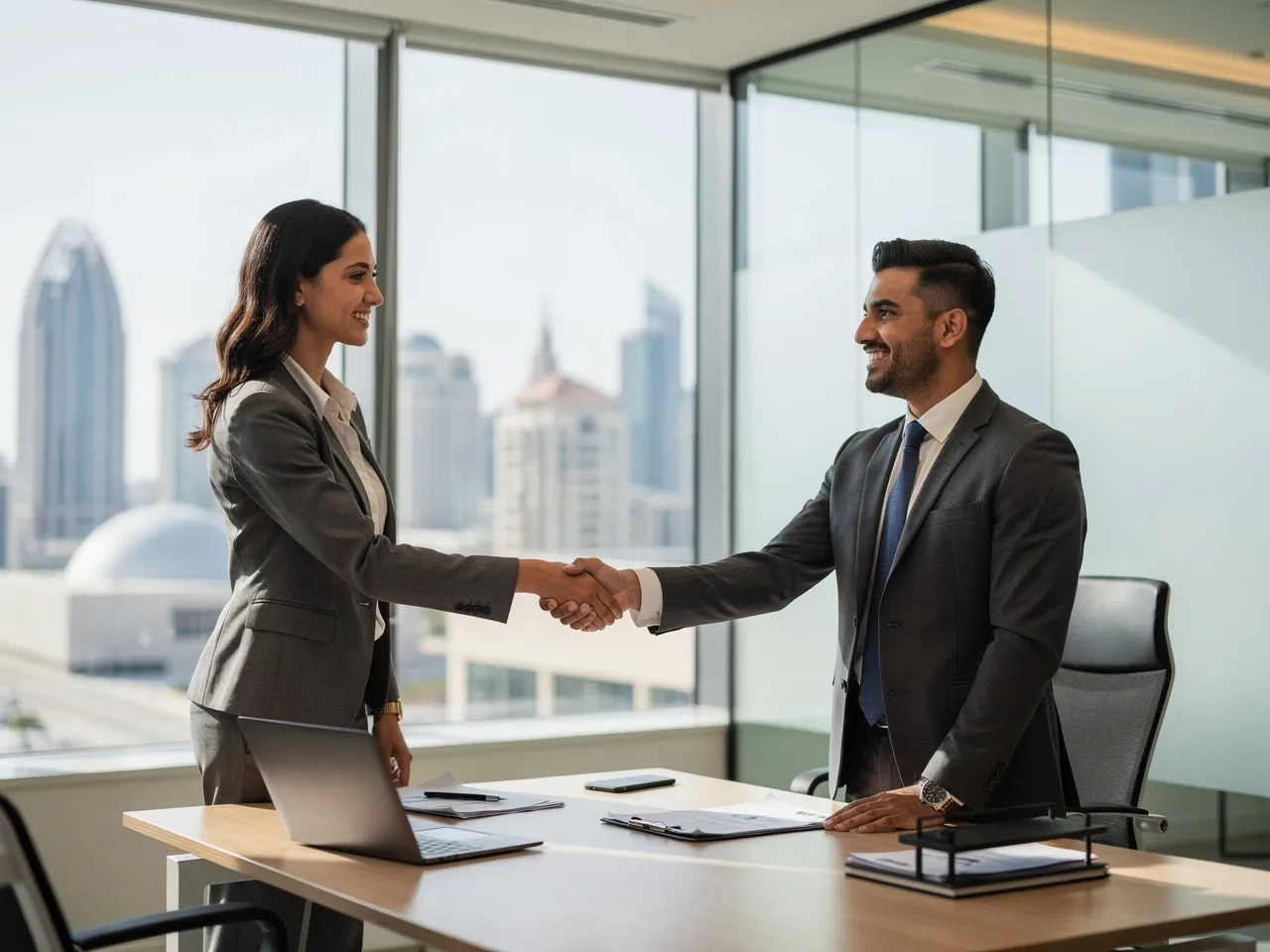 Successful manpower placement handshake in Qatar.