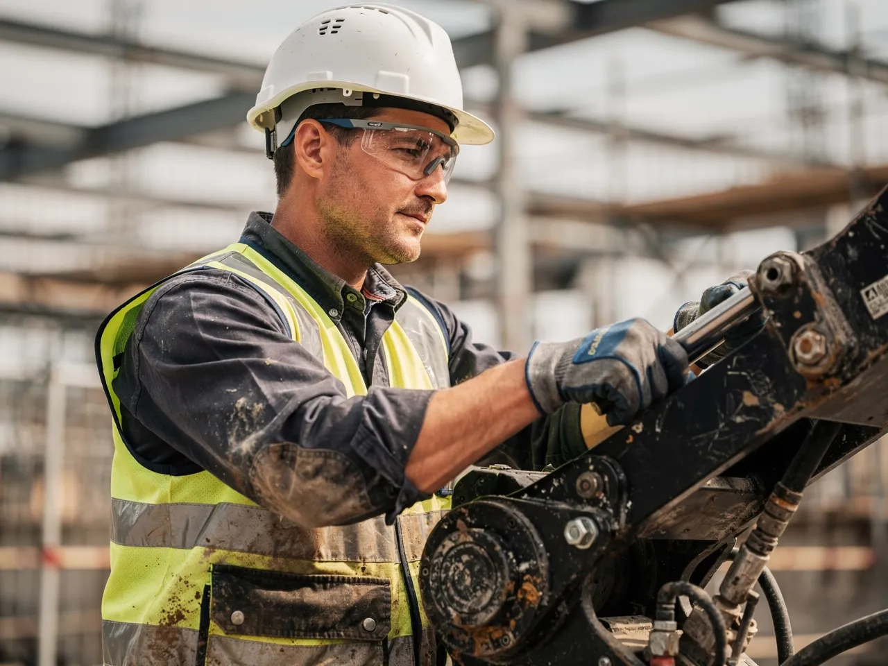 Skilled construction worker performing a task
