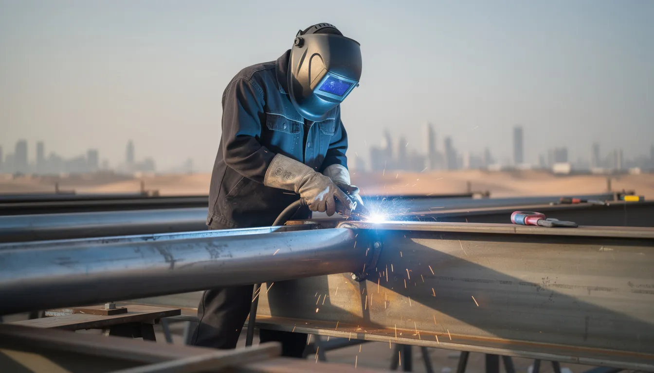 Skilled welder performing precision welding in Qatar