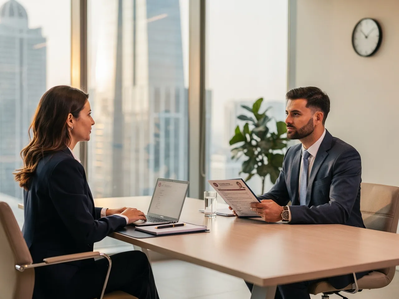 Recruiter and candidate in a professional interview for permanent placement