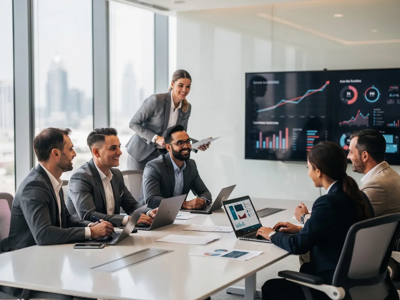 Stable team collaborating in a Qatar office, result of permanent placement