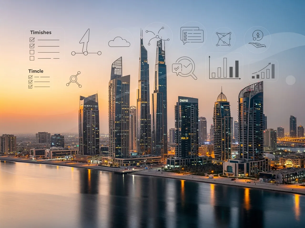 Doha skyline at dusk representing development