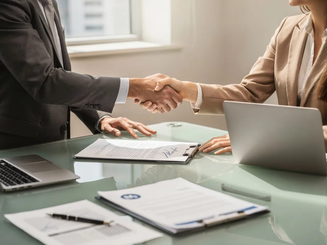 Consultant and client finalizing a retainer agreement.
