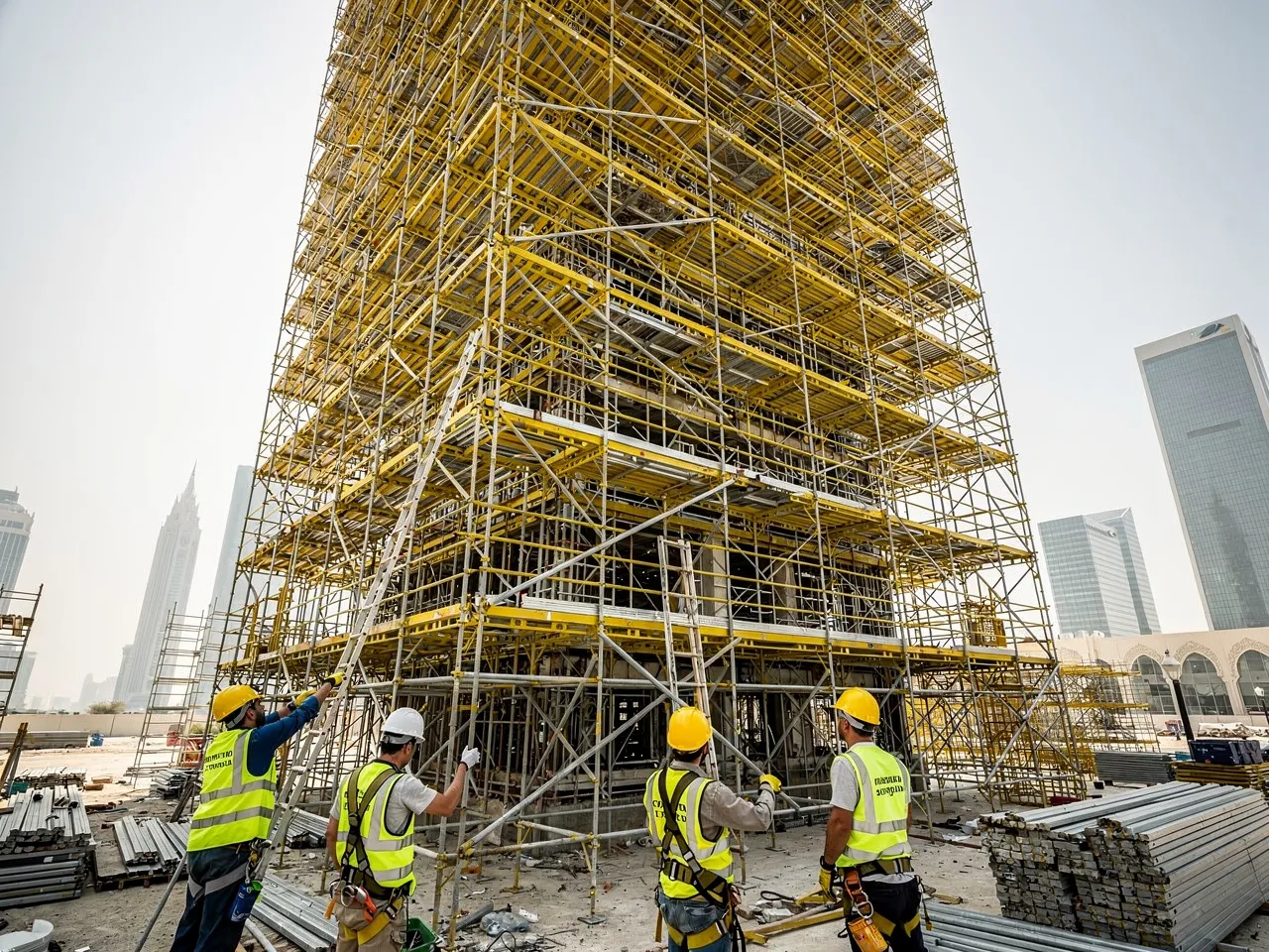 Large construction project in Doha with scaffolding