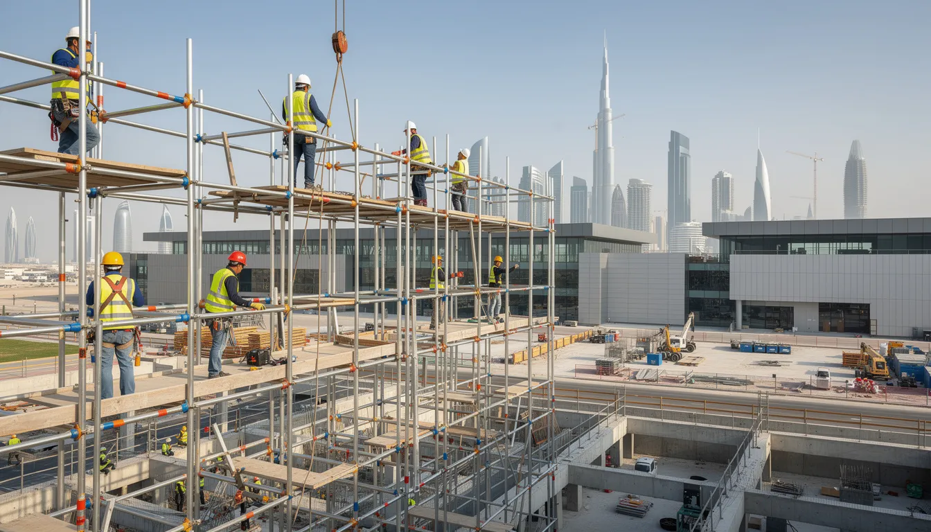 Scaffolding being erected on a Doha construction site