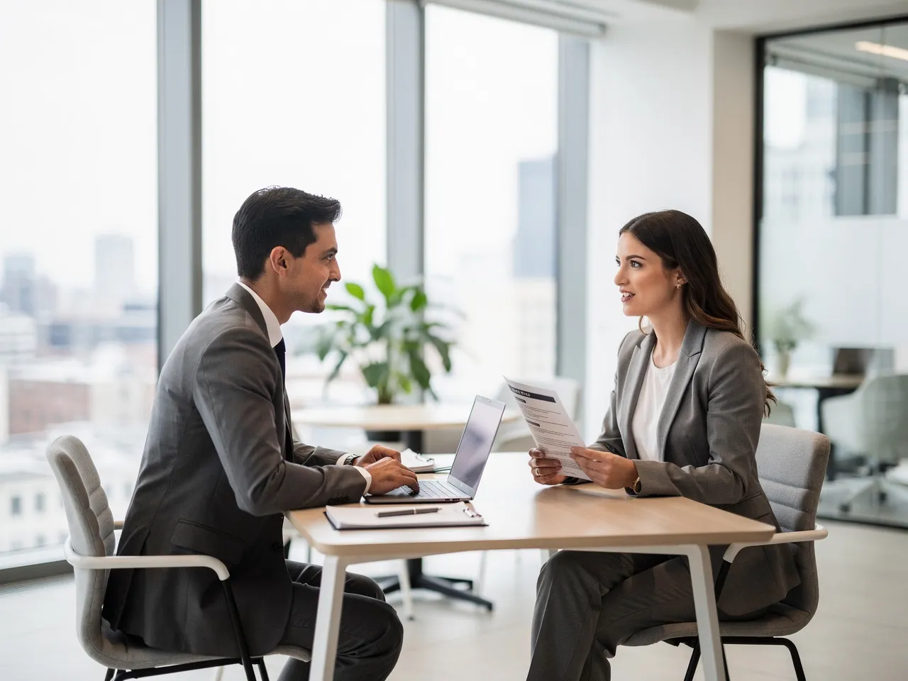 Recruitment consultant interviewing a candidate for temporary staffing