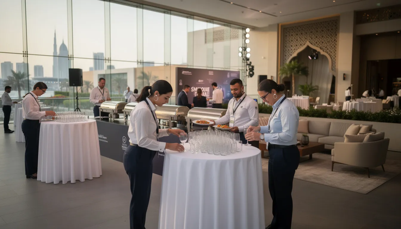 Temporary staff working at an event in Doha.