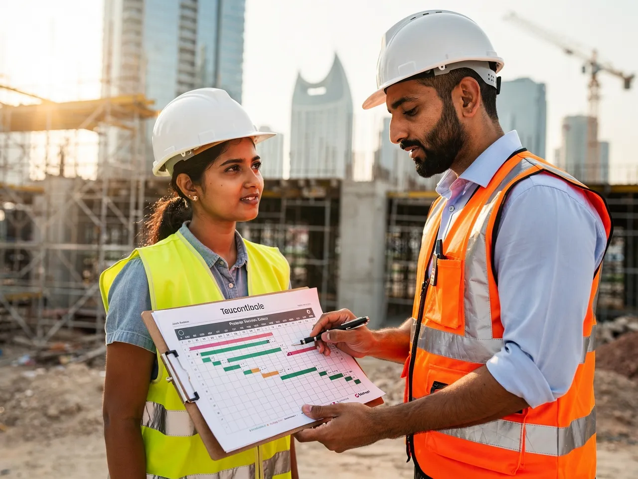 Project manager and temporary team member on a construction site.