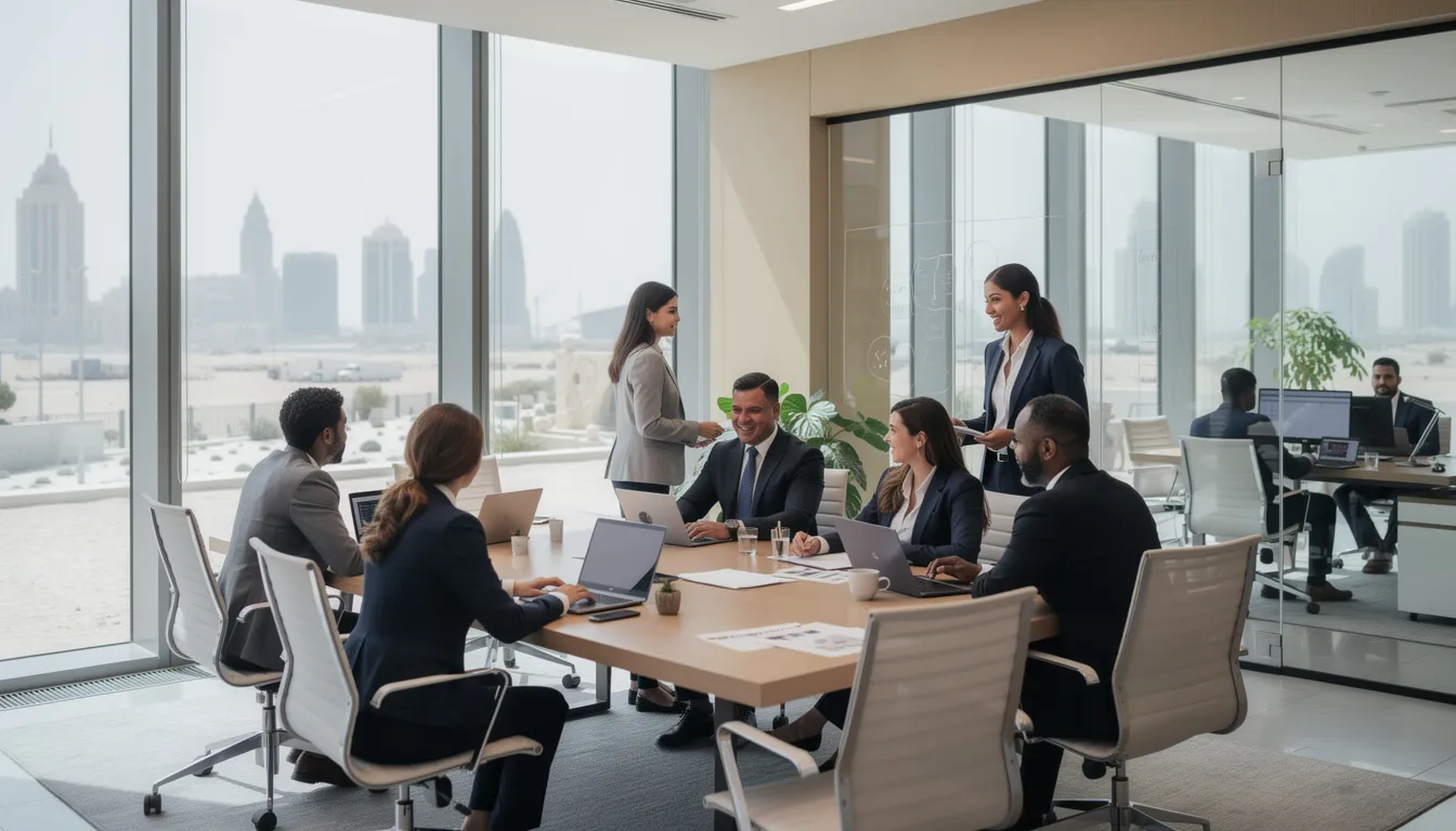 Diverse team of temporary staff in a modern office