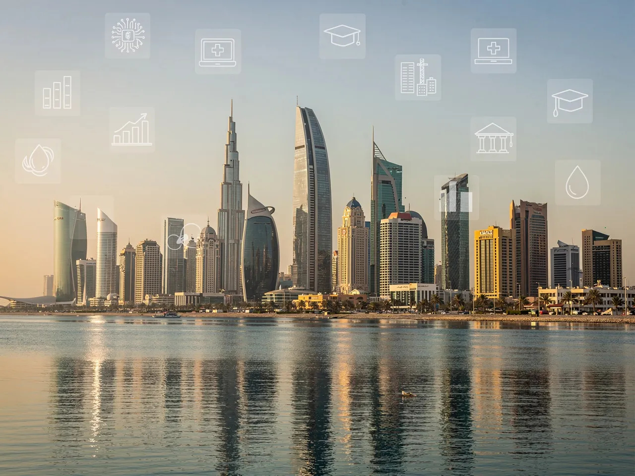 Doha cityscape with industry icons