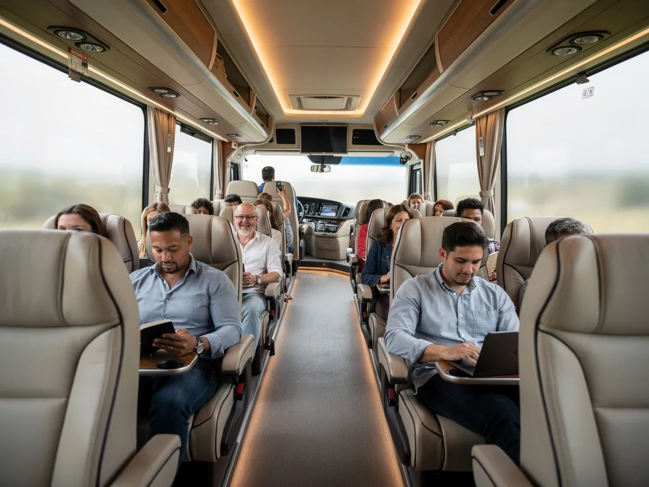 Interior of a luxury coach bus