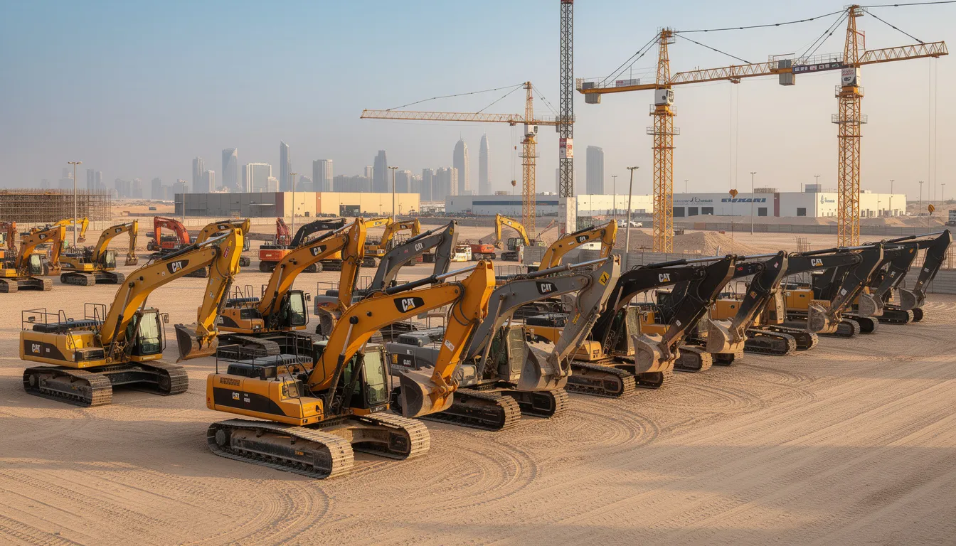 Diverse fleet of heavy equipment ready for rental in the UAE