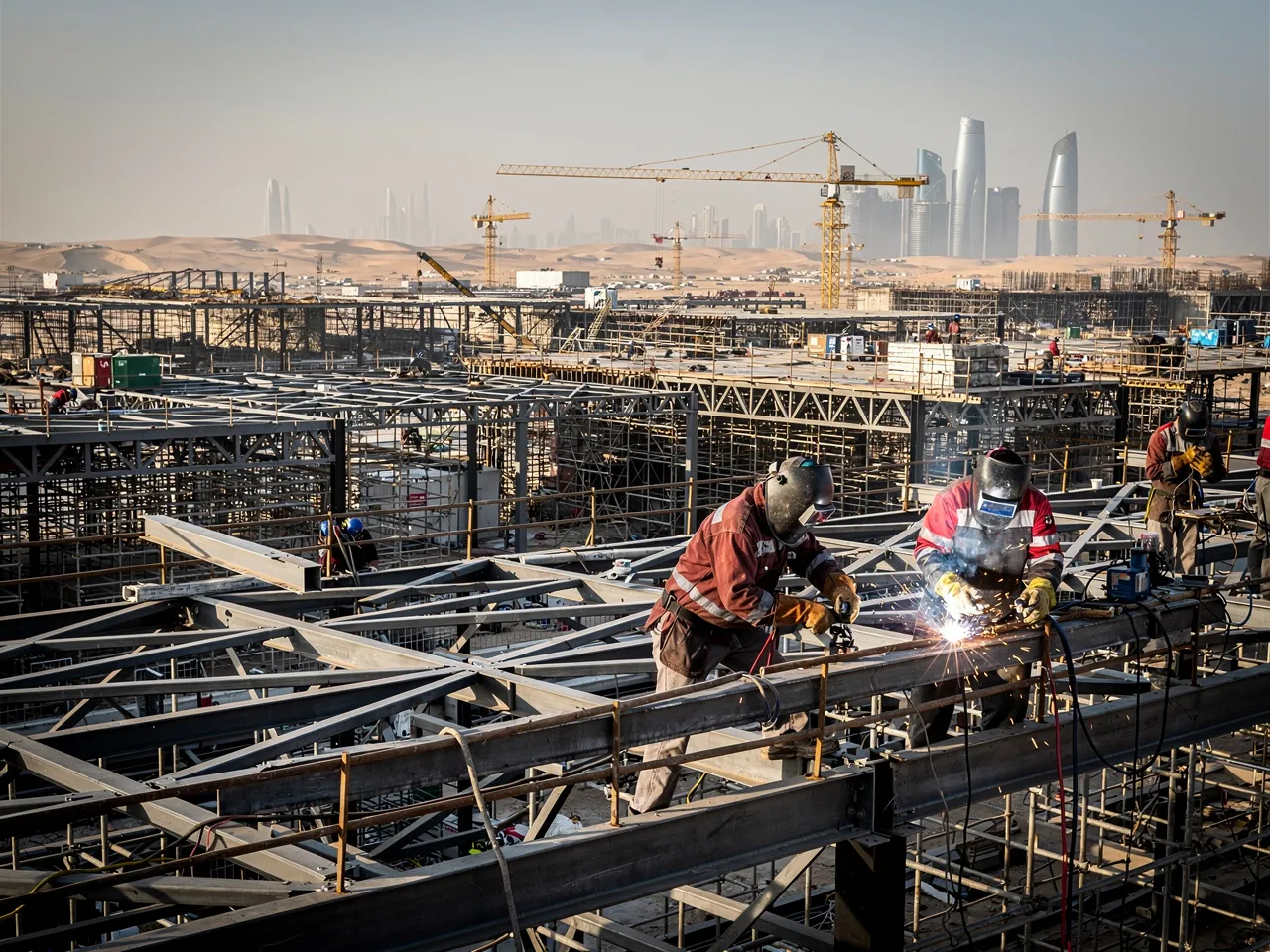 Industrial facility in Qatar with welders at work